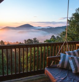 View of North Carolina mountains from cabin porch