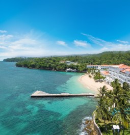 Aerial view of resort by the water