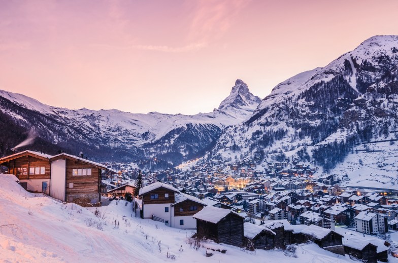 Zermatt ski resort at sunset 