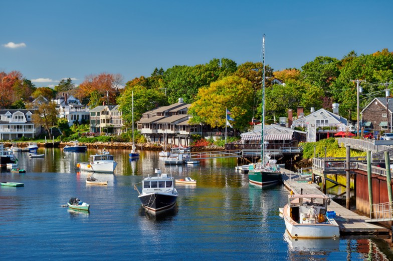 Fishing boats docked in Perkins Cove, Ogunquit, on coast of Maine.