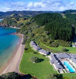 Aerial view of Helena Bay Luxury Lodge, New Zealand