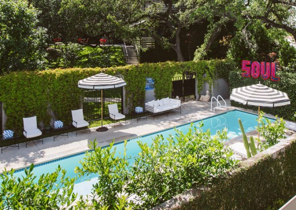 A view of the secluded pool and lounge chairs at Hotel Saint Cecilia