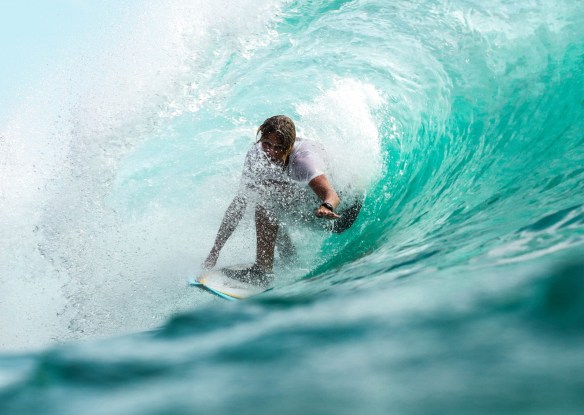 Surfing a barrel