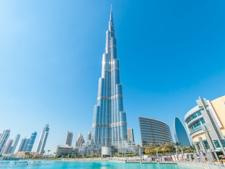 The magnificent Burj Khalifa building in downtown Dubai, UAE