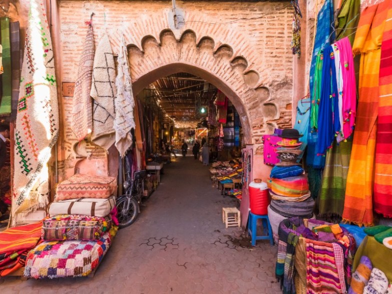 Souvenirs on the Jamaa el Fna market in old Medina, Marrakesh, Morocco