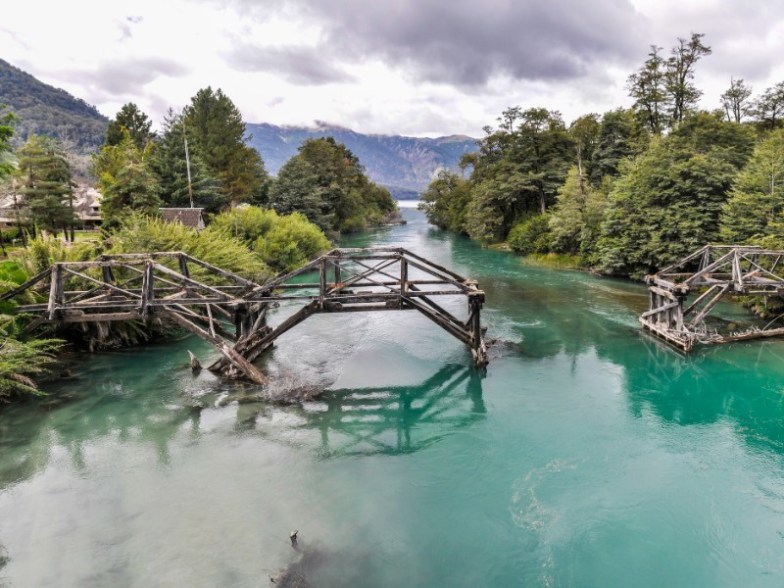 Abandoned bridge, Road of the Seven Lakes, Argentina