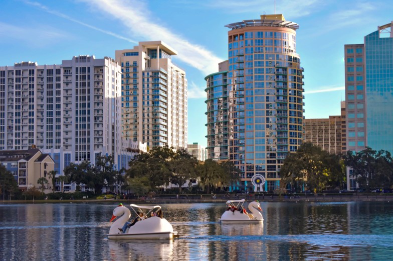 Swan boats on Lake Eola