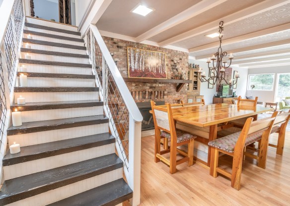 elegant interior with stairs and dining area