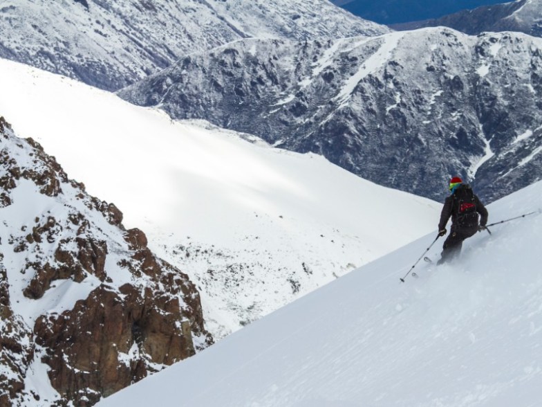 Freerider going down the mountain in Chile
