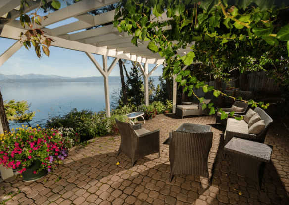 Covered patio overlooking Flathead Lake