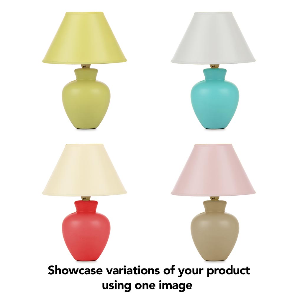 Amazon Product Photo example - four different colored lamps on a white background.