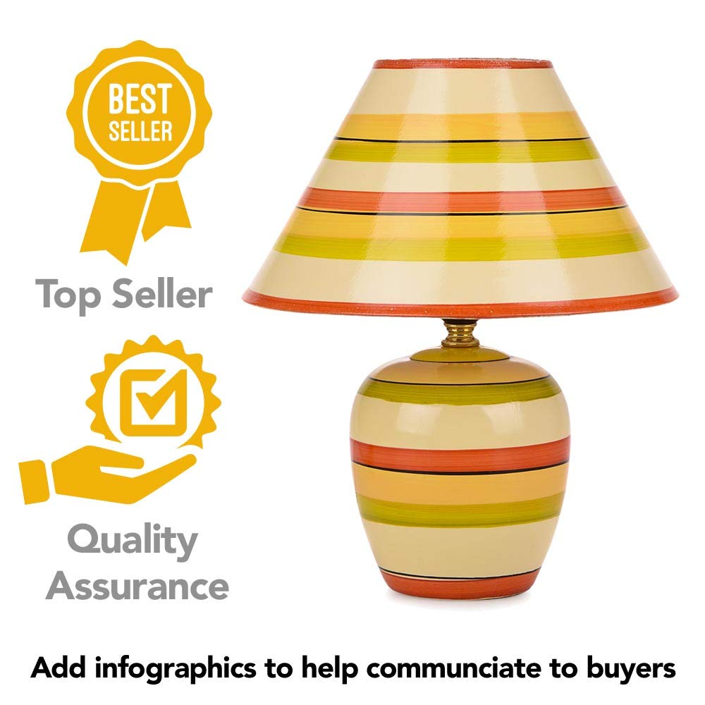 Amazon Product Photo example - infographic image of a lamp.