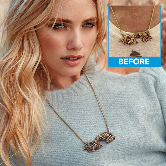 eBay image: lifestyle before and after of a necklace
